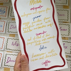 Squiggle Handwritten Menus | Wedding | Special Events | Baby Showers | Fun Colorful Colors | Wavy Border