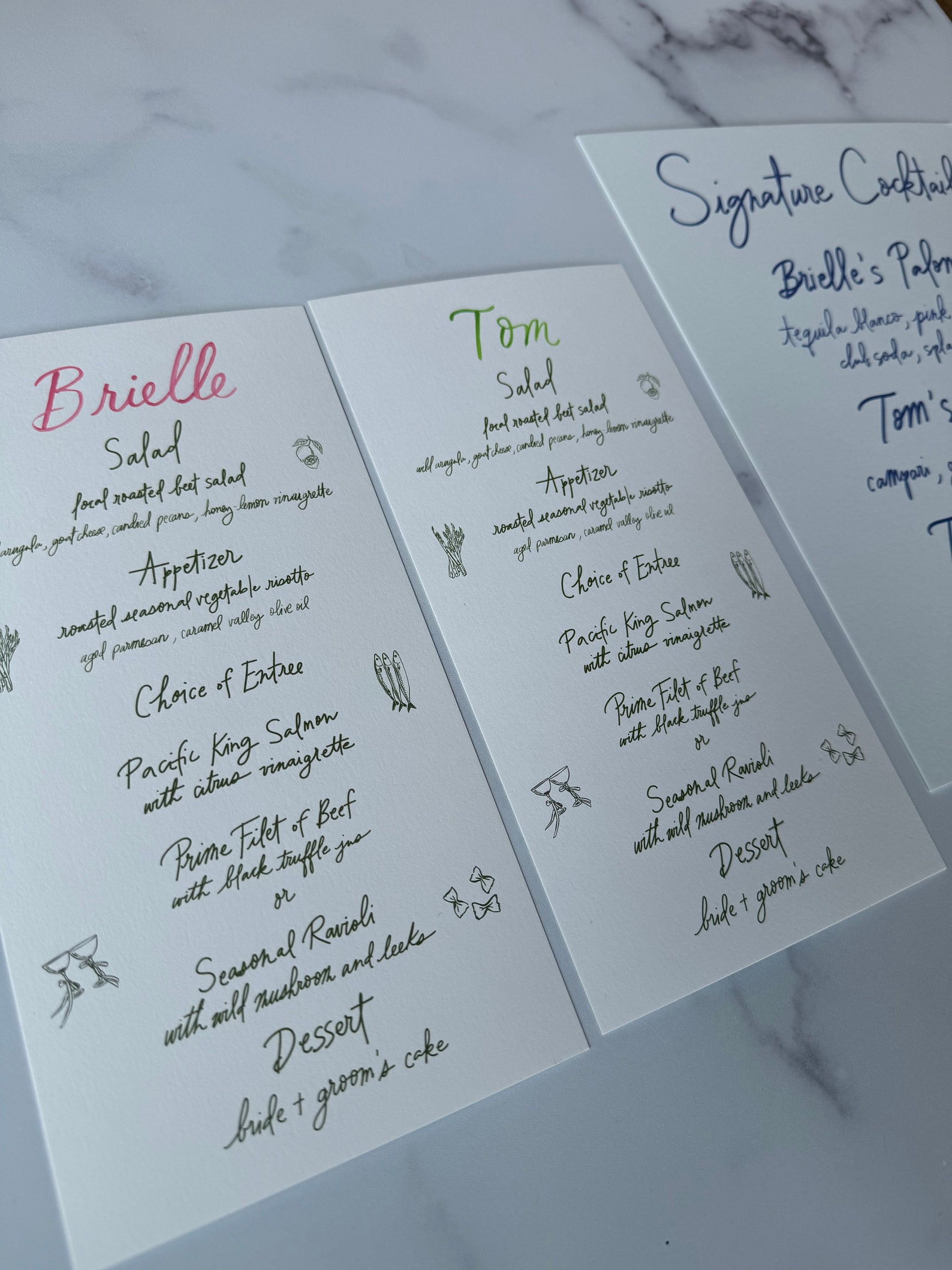 Handwritten Menus With Illustrations | Wedding | Special Events | Baby ...