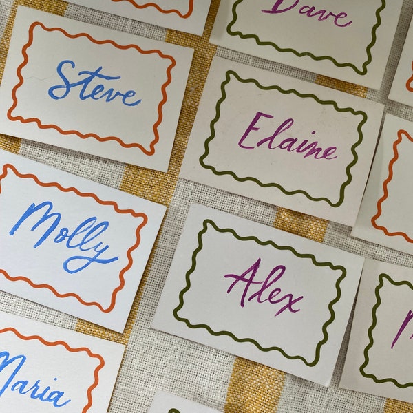 Custom Calligraphy Squiggle Colorful Placecards | Place cards for dinner |  Wedding | Events |Holiday | Formal Occasions | Hand Painted