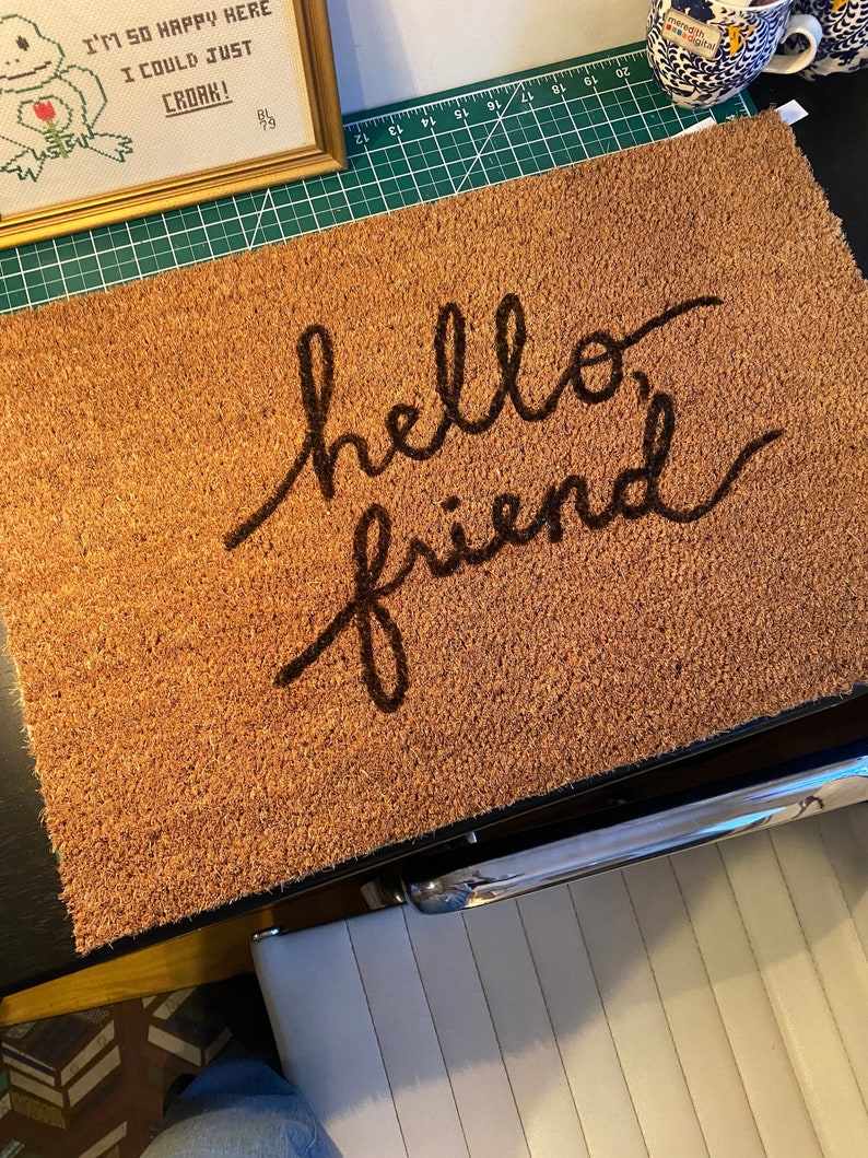 Hello Friend Handpainted Coir Doormat Etsy