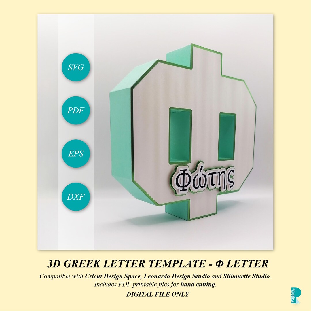 3D Letter Φ (phi) GREEK Alphabet Template - Editable Files - Etsy Canada