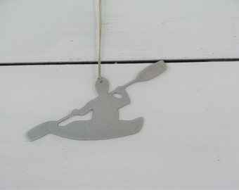 Kayak Raw Steel Metal Ornament Gift Lake River Rapids Outdoors