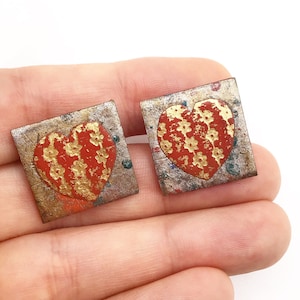 Handmade earrings, vintage from the 1980s. Statement heart earrings.