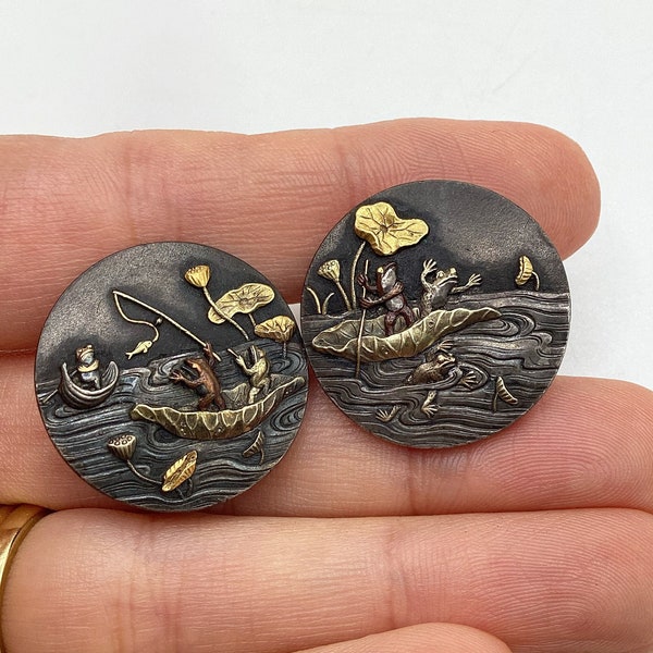 Antique Japanese Shakudo stud cuff buttons, superb quality.