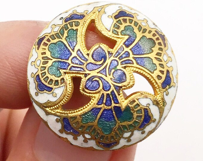 Antique, French, Champleve Enamel Button, 1800s, Floral Button. 2.3 Cm ...
