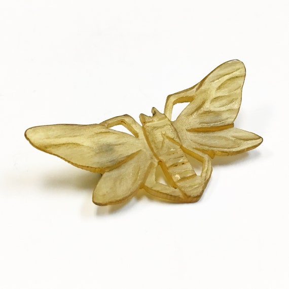 Art nouveau, carved horn, butterfly, or moth, bro… - image 1