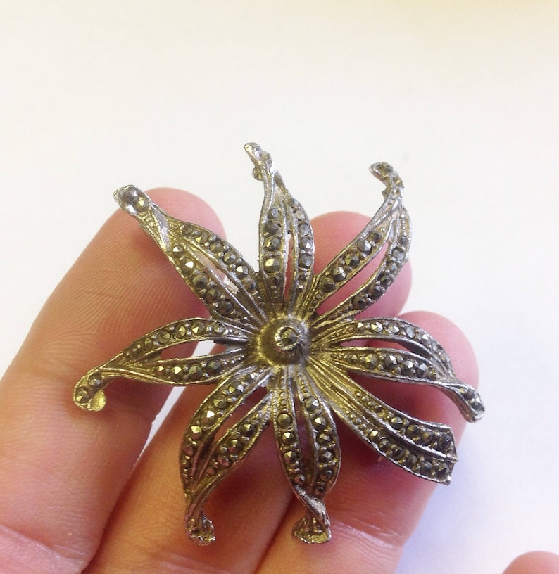 mid century Marcasite flower brooch. Vintage