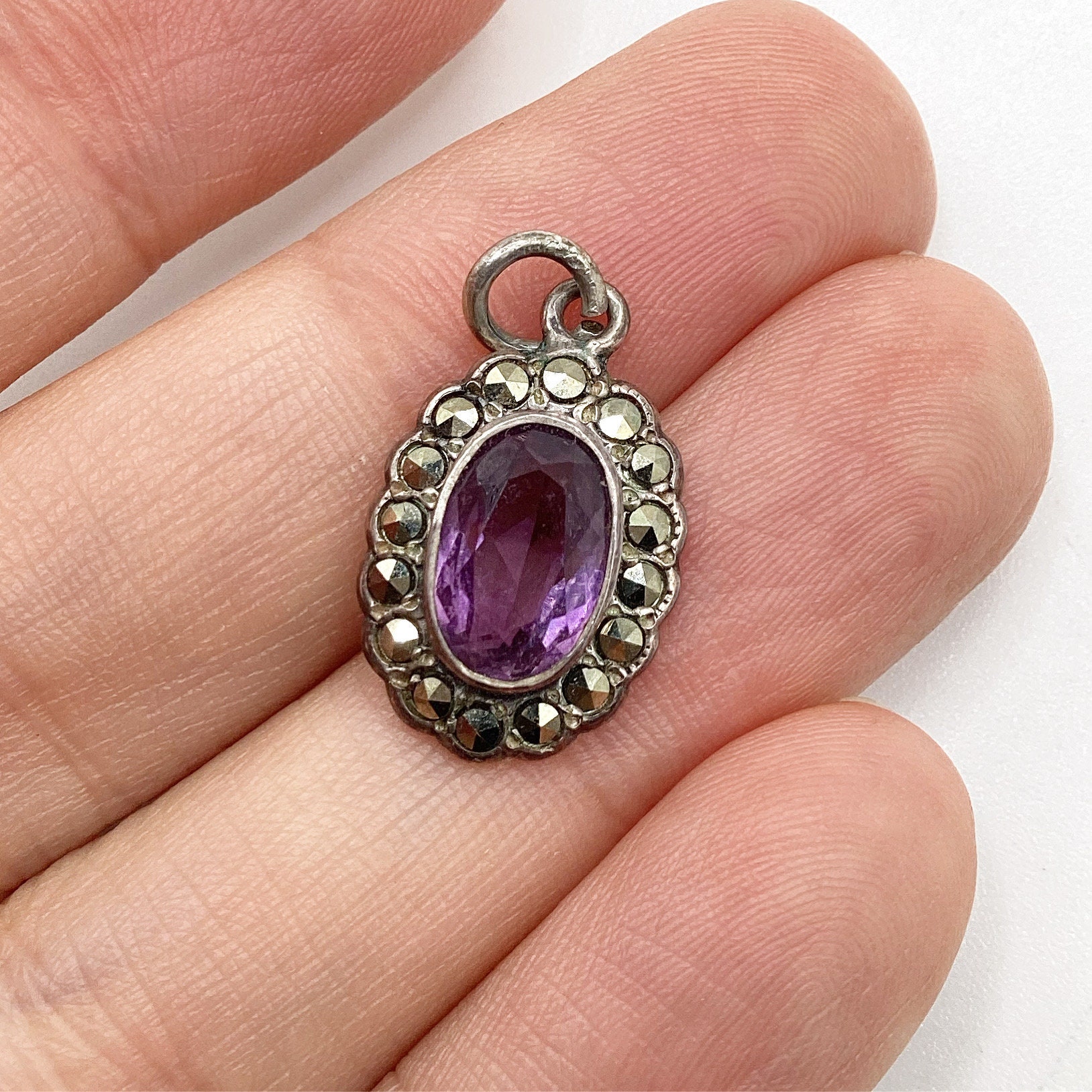 ヴィンテージ シルバー マーカサイトとアメジストのペンダント