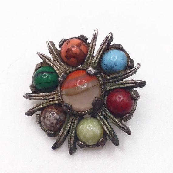 Vintage Miracle brooch with faux stone cabochons. - image 2