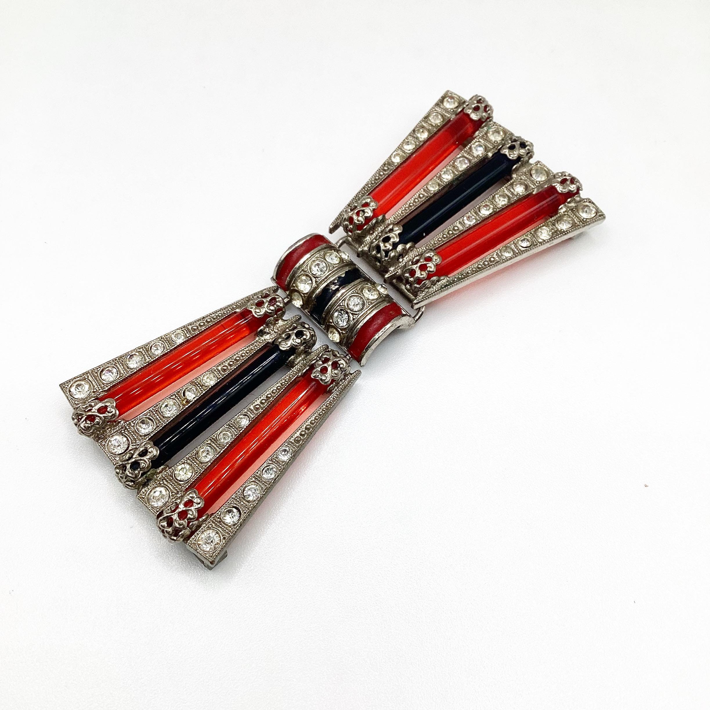 Vintage Art Deco Paste Rhinestone Enamel Belt/Cloak Clasp 1\