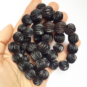 Antique, Victorian, bog oak, bead necklace with hand carved beads.