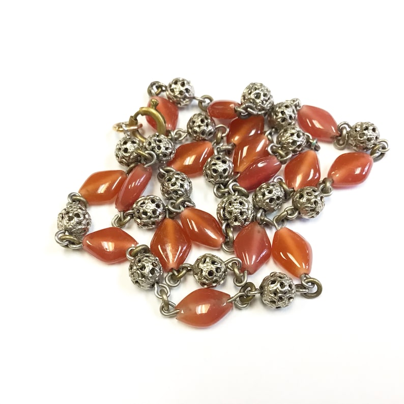 Vintage beaded necklace with faux carnelian beads. early 1900s