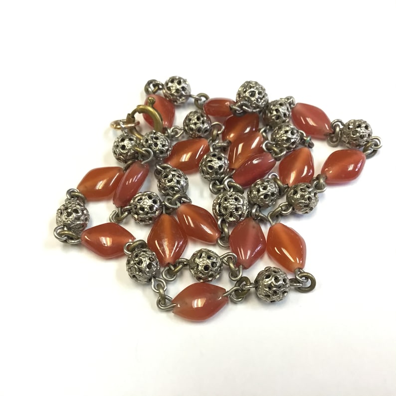 Vintage beaded necklace with faux carnelian beads. early 1900s