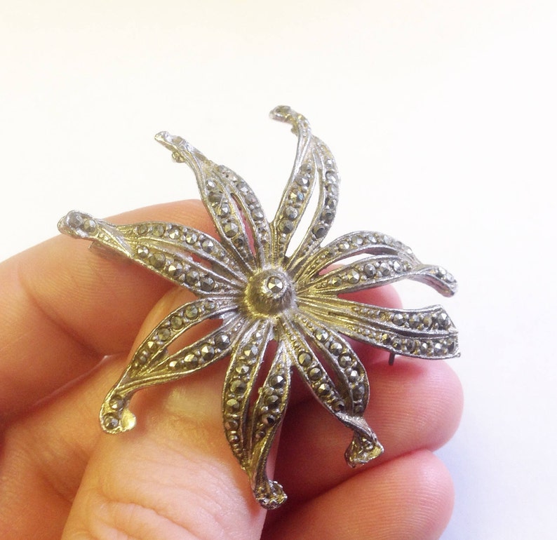 mid century Marcasite flower brooch. Vintage