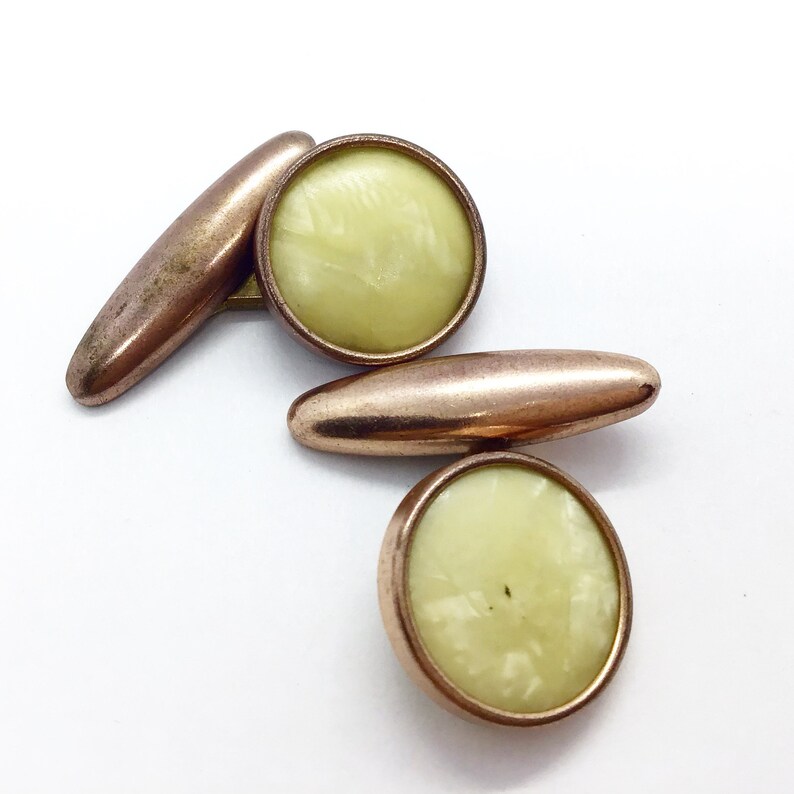 cream celluloid and rose gold rolled gold cufflinks. Art Deco Vintage pearlised