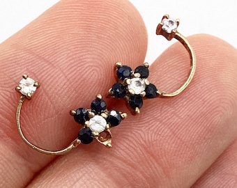 9ct gold sapphire flower earrings, one AF.