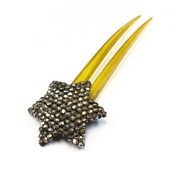 Victorian, cut steel and horn, star hairpin, circa