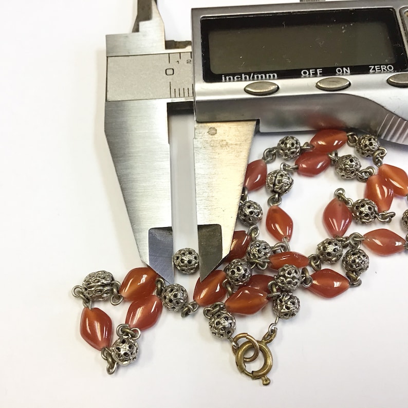 Vintage beaded necklace with faux carnelian beads. early 1900s