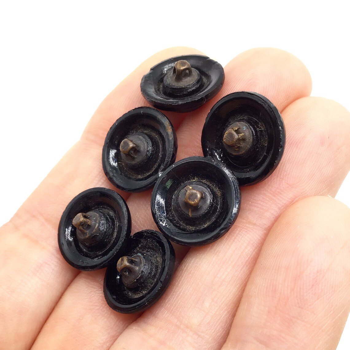 Set of 6, Antique, Domed, French Jet Buttons With Brass 4-way Shanks ...