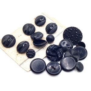 Antique or vintage, French jet, black glass buttons collection.