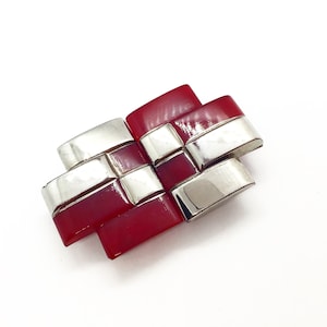 Vintage, Art Deco, pressed / moulded, silver and red, glass buckle.