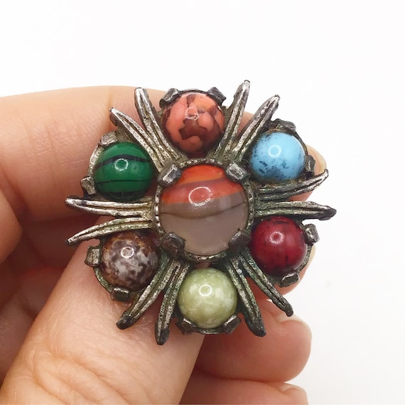 Vintage Miracle brooch with faux stone cabochons. - image 1