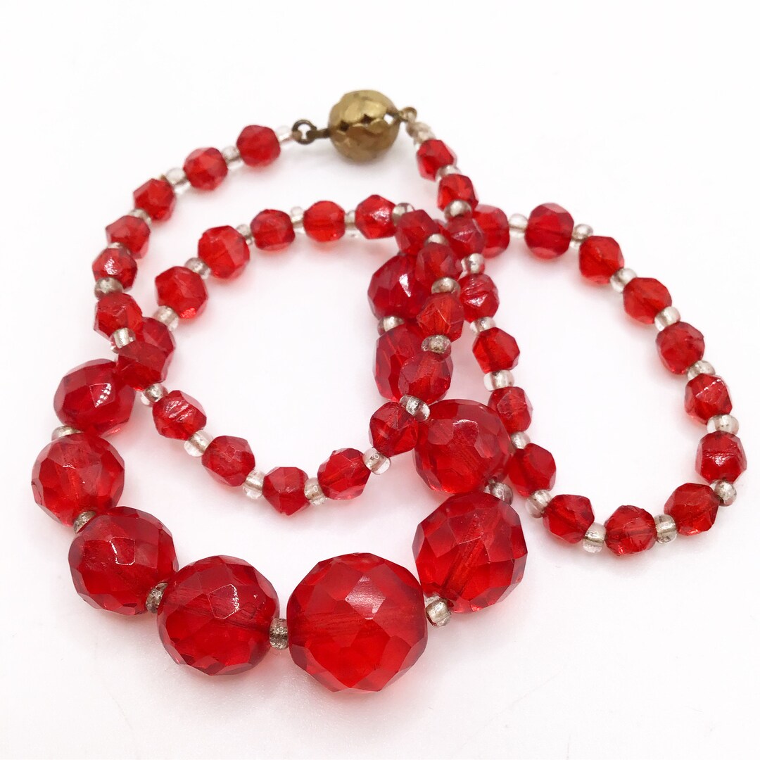 Vintage 1930s Red Crystal Bead Necklace. Etsy