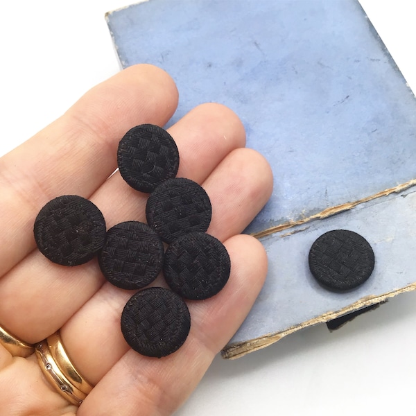 Set of 6, antique, Victorian, black passementerie buttons, new old stock.