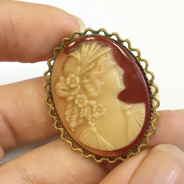 Vintage, costume, cameo brooch, midcentury.