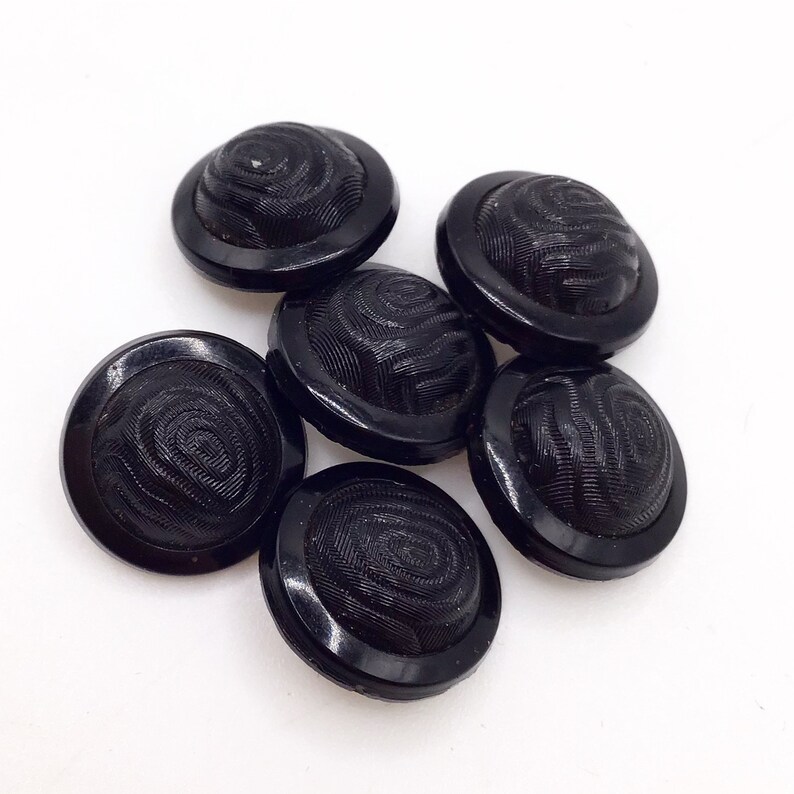 Set of 6, Antique, Domed, French Jet Buttons With Brass 4-way Shanks ...