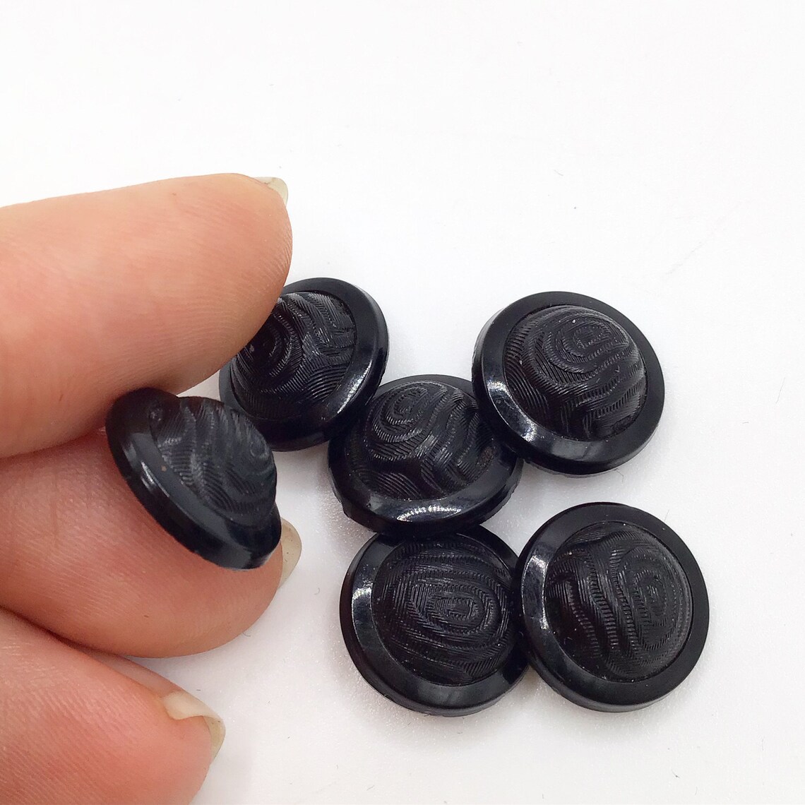Set of 6, Antique, Domed, French Jet Buttons With Brass 4-way Shanks ...