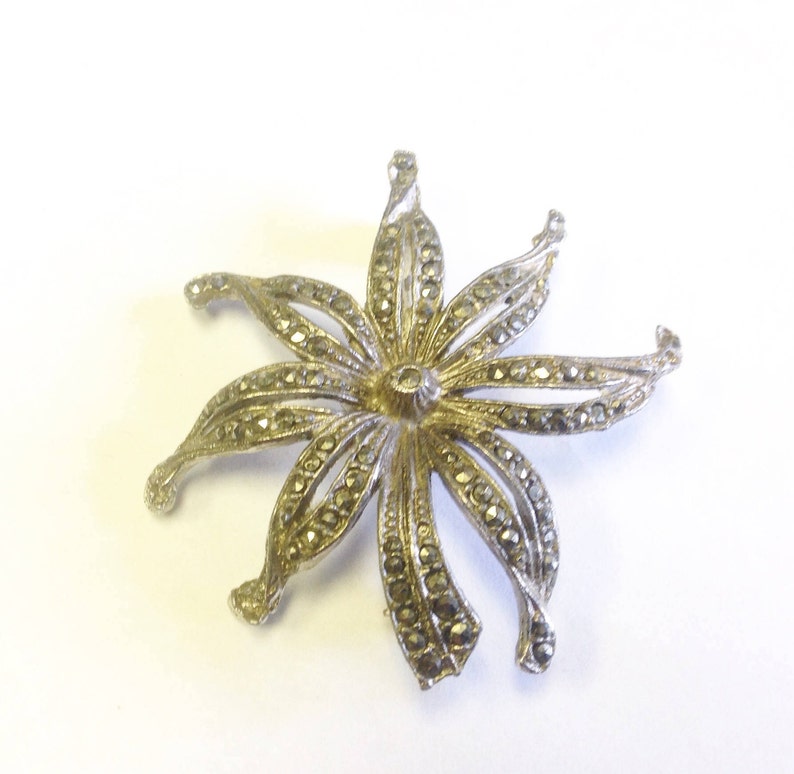 mid century Marcasite flower brooch. Vintage