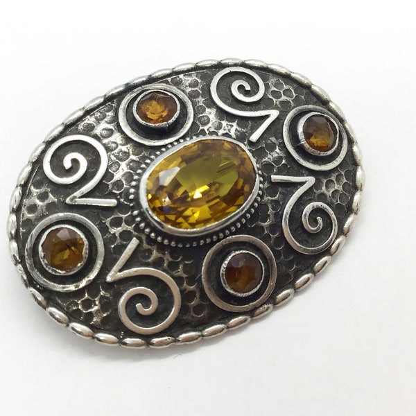 Vintage, Jugenstil, Arts and Crafts brooch, in the style of Theodor Fahrner with citrine stone.