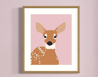Woodland Deer Wall Art – Modern Animal Print for Kids Room or Nursery | Playful Scandinavian Style Woodland Decor | Deer Poster