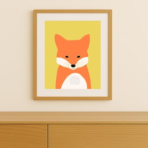 Decorazione murale minimalista a forma di volpe - Stampa moderna con animali per cameretta o asilo nido / Decorazione giocosa in stile scandinavo con tema boschivo / Poster con volpe