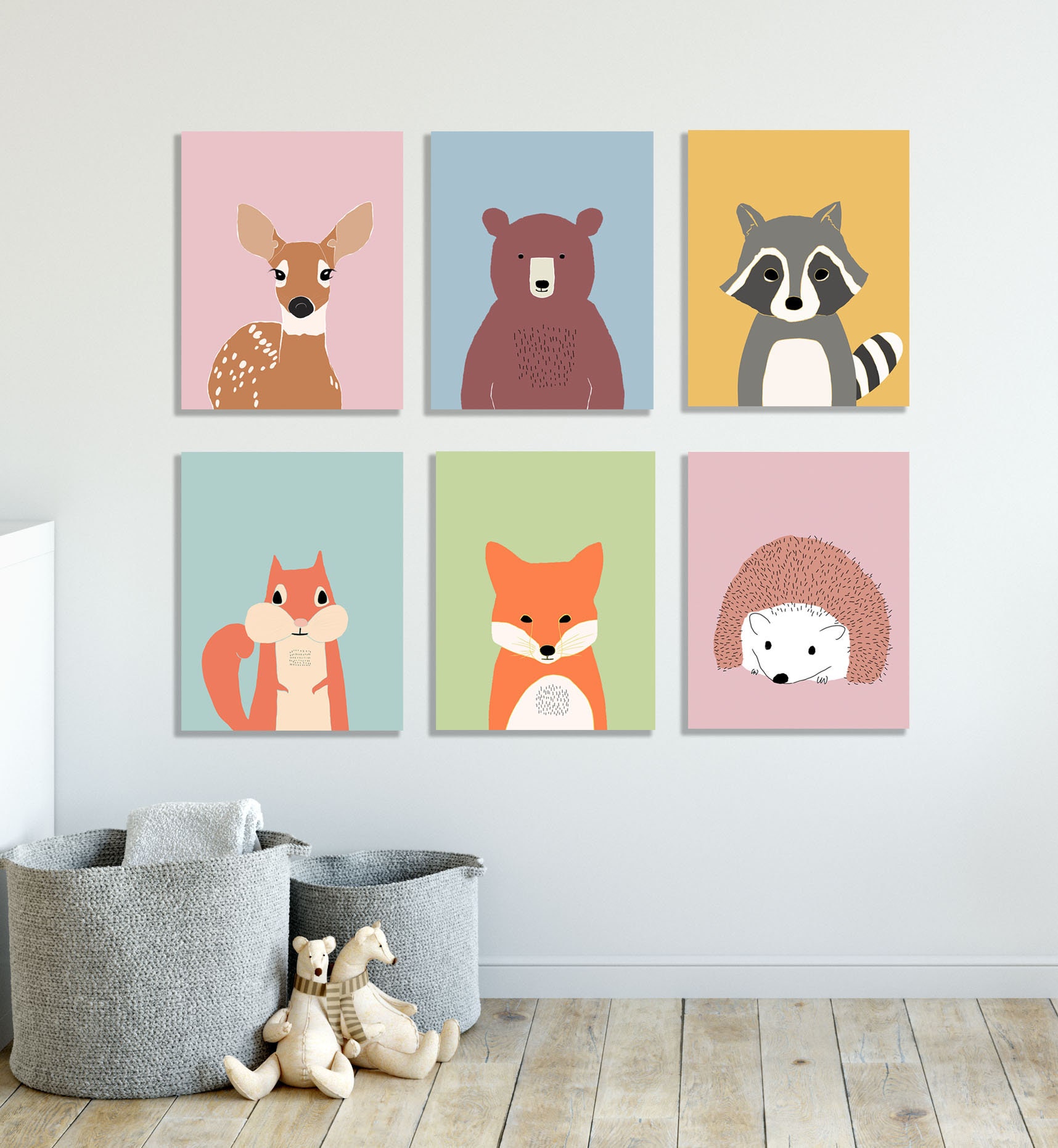 Animals Nursery Decor Prints Set of 6 Pink Nursery Art Etsy