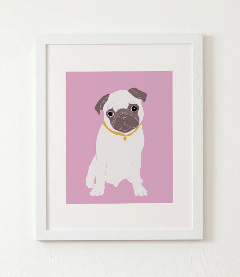 Pug dog in a suitecase dog art print 8x10
