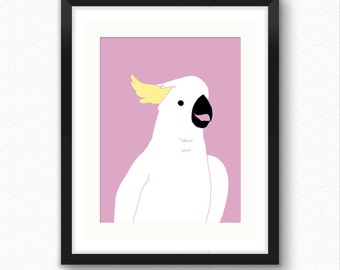 Cockatoo print, bird art, jungle nursery, nurser wall decor, art for kids, children wall decoration, bird poster