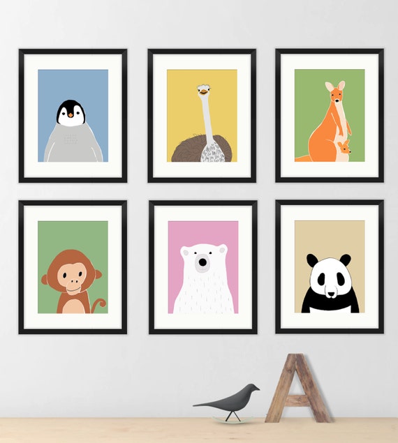 Kids animal prints zoo animal print animal nursery art set Etsy