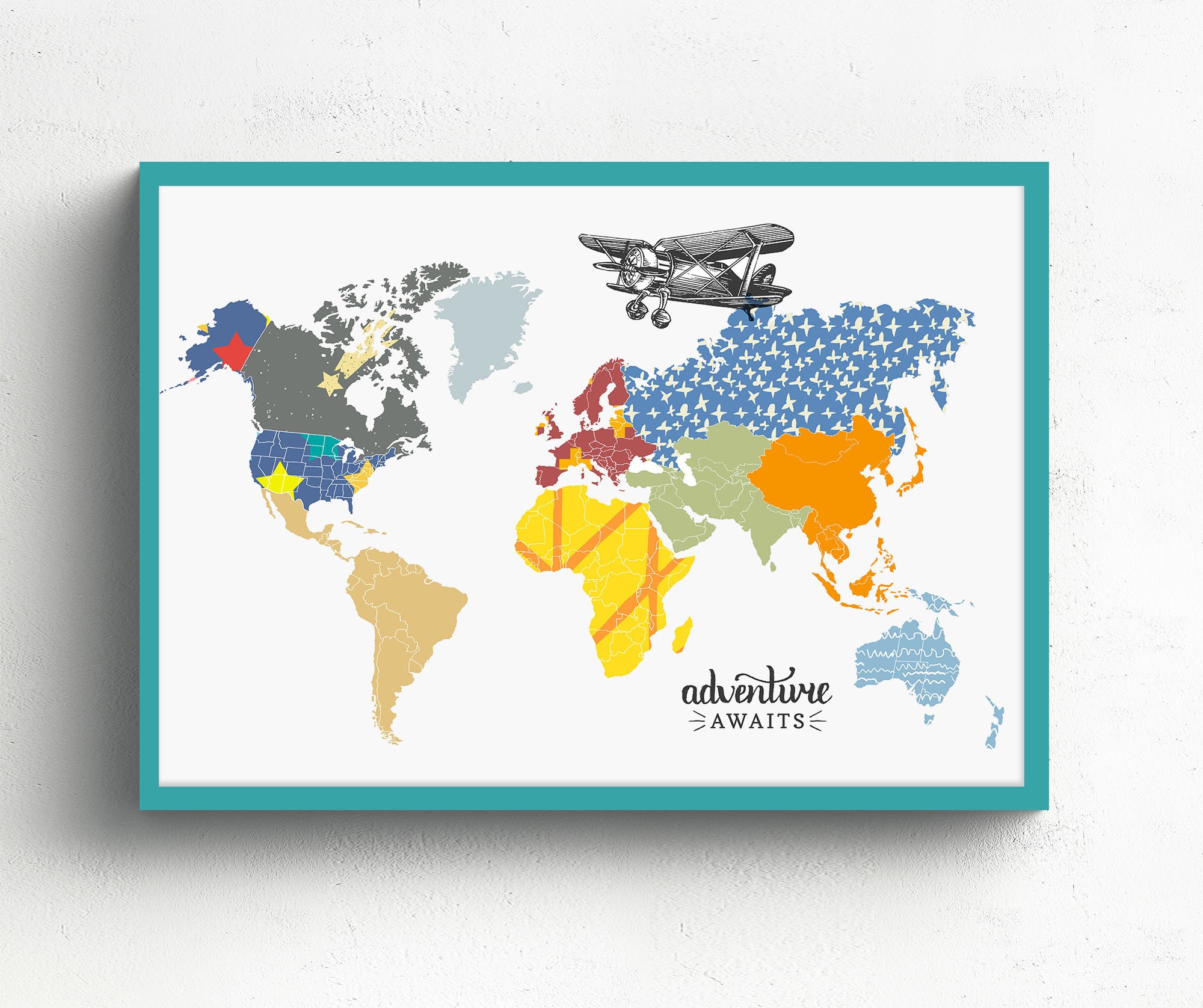 Aviation World Map World Map for Kids Airplane Nursery Etsy