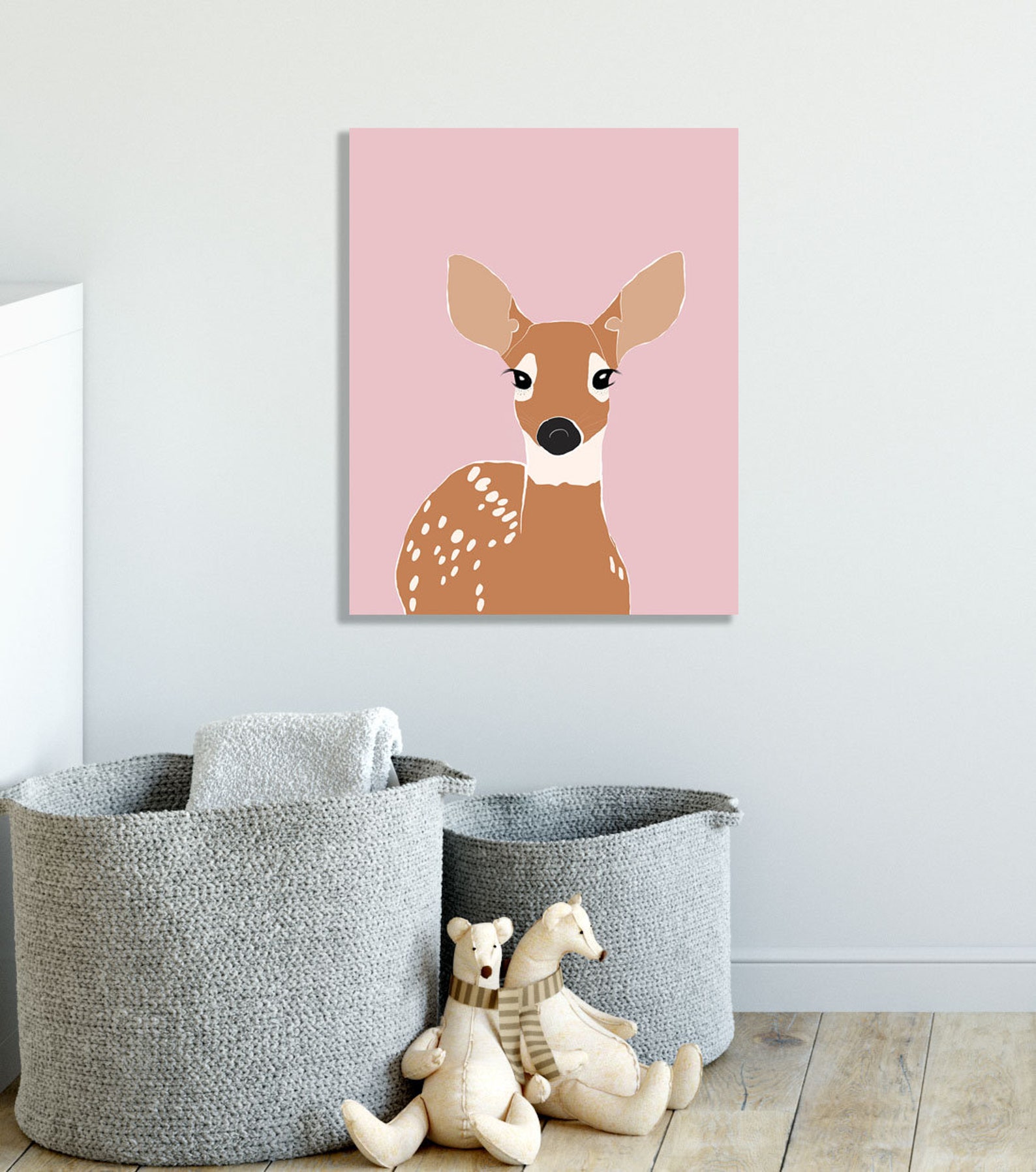 Woodland Animals Nursery Art Deer on Pink Deer Nursery Etsy