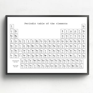 Periodic table of elements, periodic table poster, teen boys gift, black and white wall poster, teen wall poster