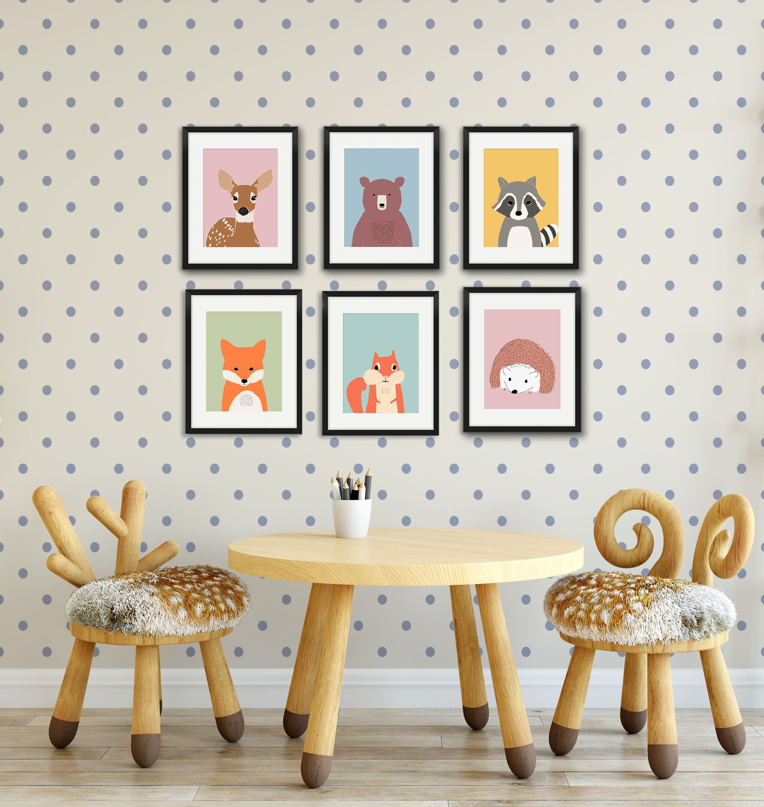 Animals Nursery Decor Prints Set of 6 Pink Nursery Art Etsy