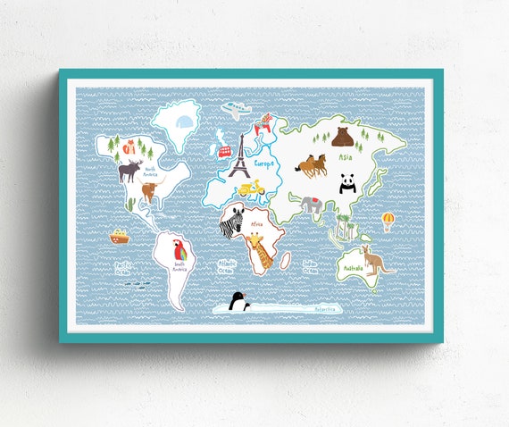 Carte Du Monde Les Enfants Avec Des Animaux Affiche De Carte Etsy Carte Du Monde Les Enfants Avec Des Animaux Affiche De Carte Etsy