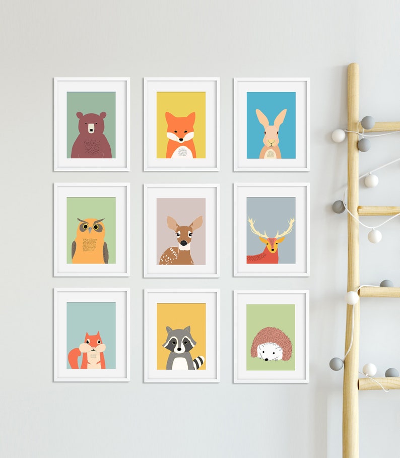 Woodland Nursery Wall Art Prints Set of 9 Woodland Nursery Etsy