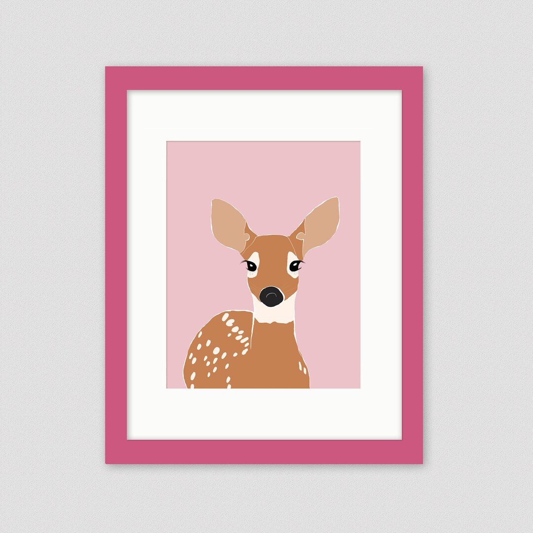 Woodland Animals Nursery Art Deer on Pink Deer Nursery Etsy