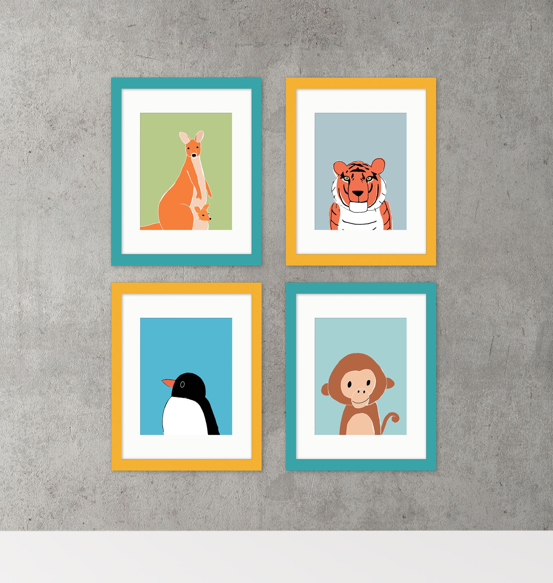 Animal Kids Wall Art Prints Set of 4 Nursery Decor Prints Etsy