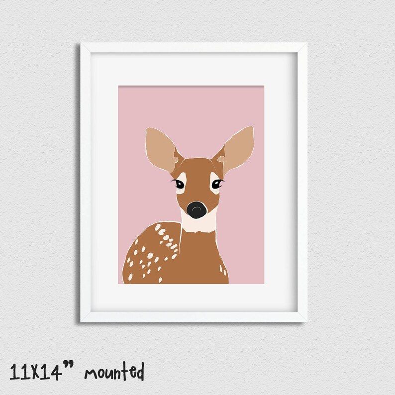 Woodland Animals Nursery Art Deer on Pink Deer Nursery Etsy