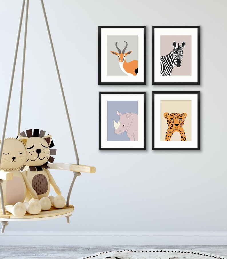 Safari Animal Nursery Decor, Prints Set of 4, Animal Nursery Prints