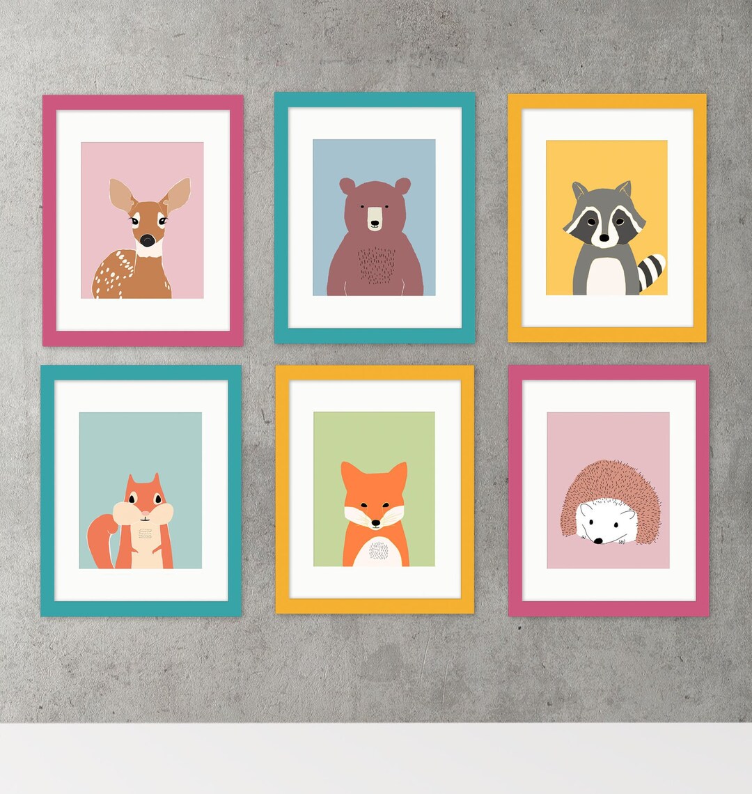 Animals Nursery Decor Prints Set of 6 Pink Nursery Art Etsy